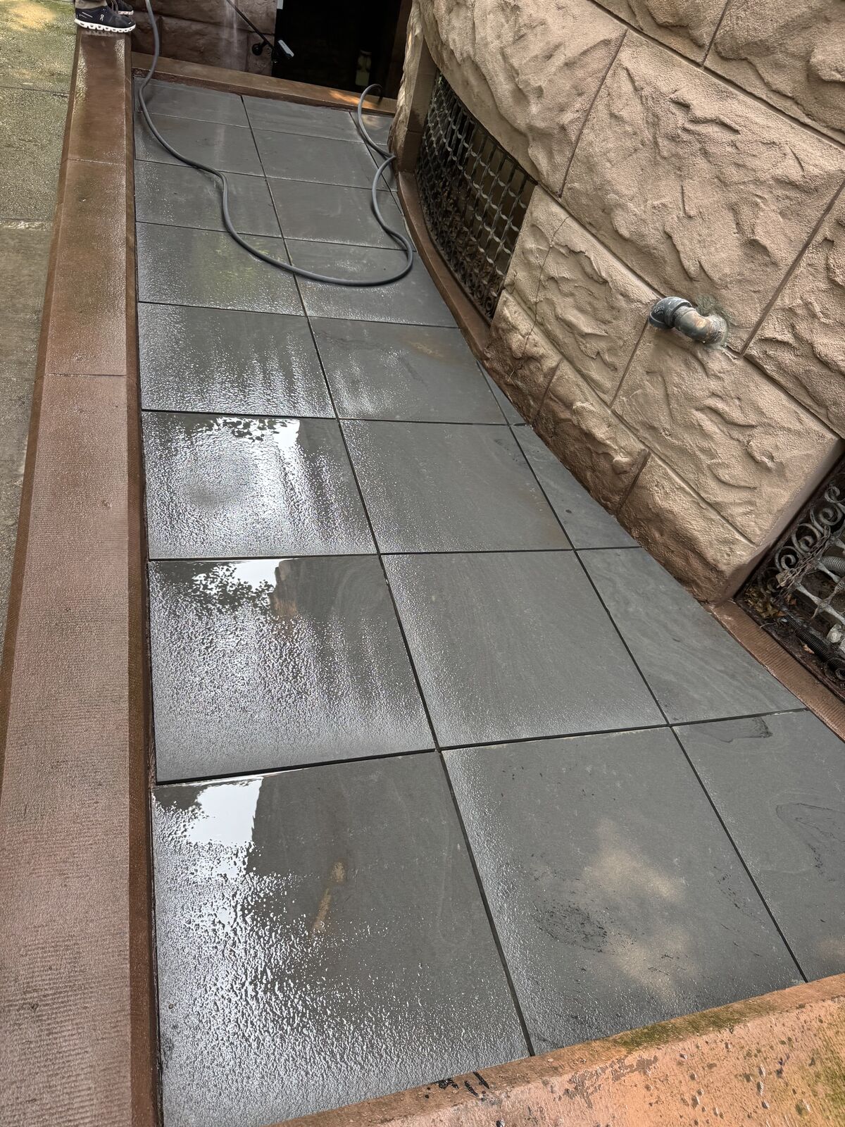 Newly set paving, joints closed