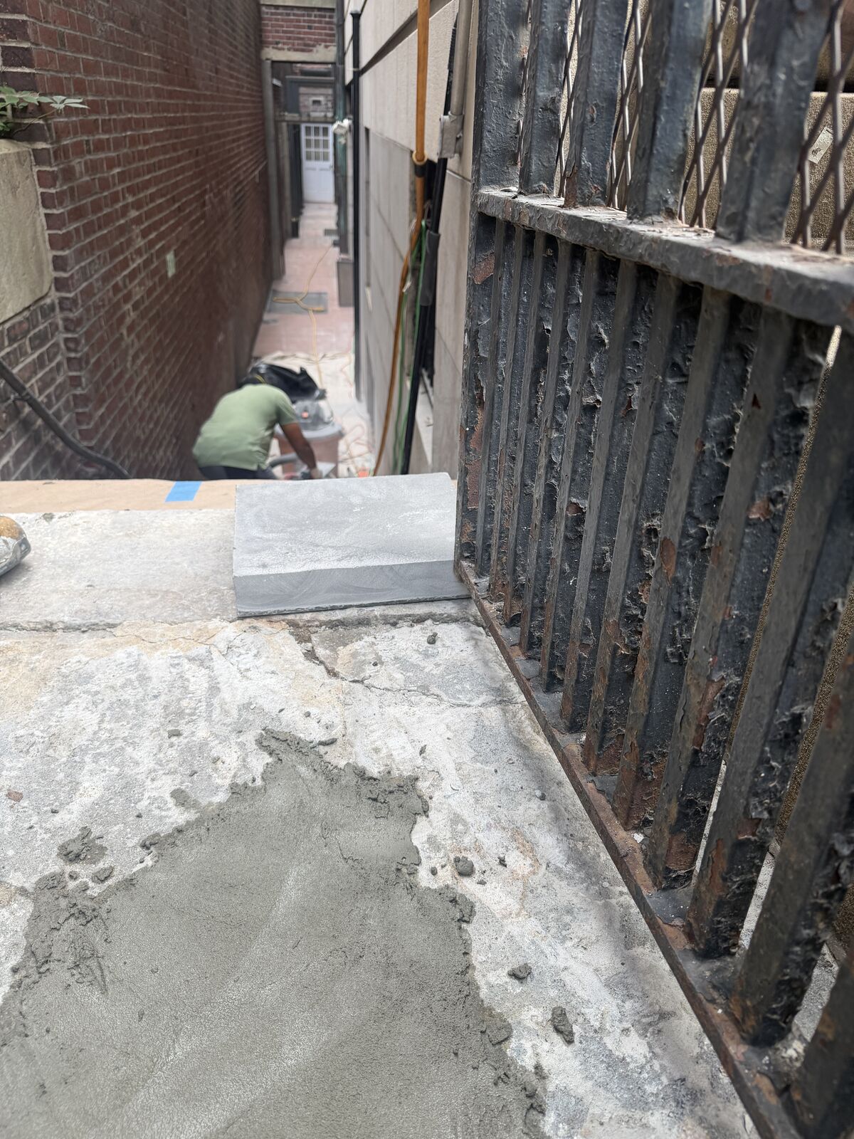 New concrete base formed for the stair